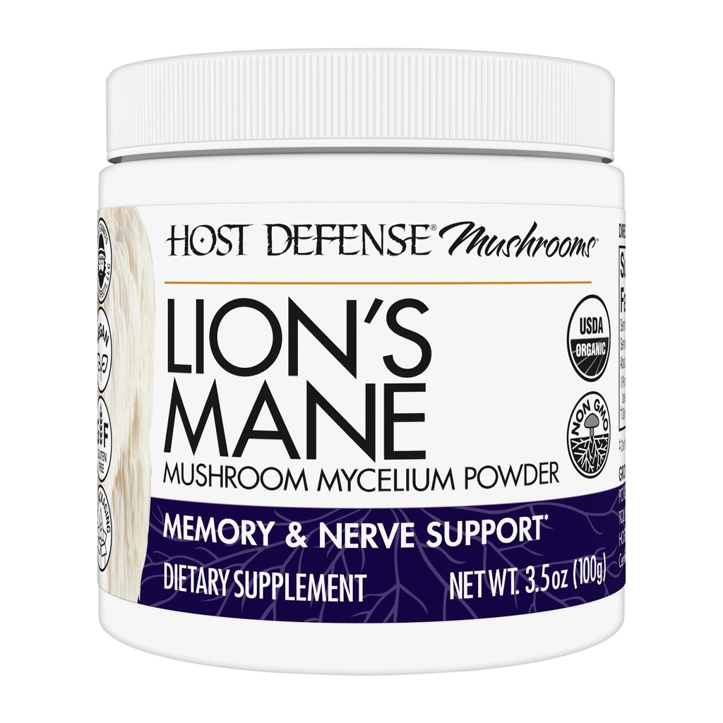 Host Defense Lion's Mane Toz - Brain Health Support Supplement - Mushroom Supplement to Support Focus & Memory Function - Immune & Nervous System Support Supplement - 3.5 oz (66 Hizmetler)*