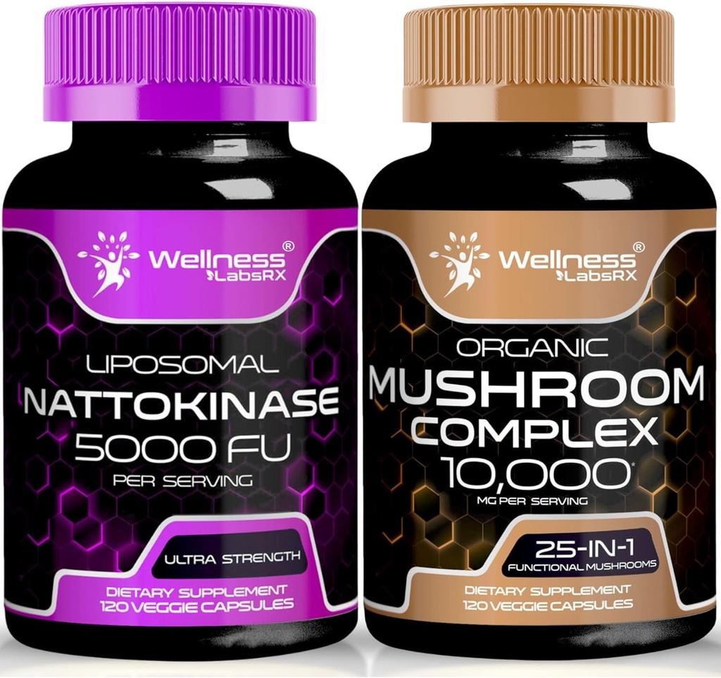 Nattokinase Supplement Capsules - 5000 FU - Saf Japon Natto Extract | Organik Mushroom Supplement Capsules - 10000 mg - 1 Mushroom Kompleks Capsules - 25 in 1 Mushroom Kompleks Capsules