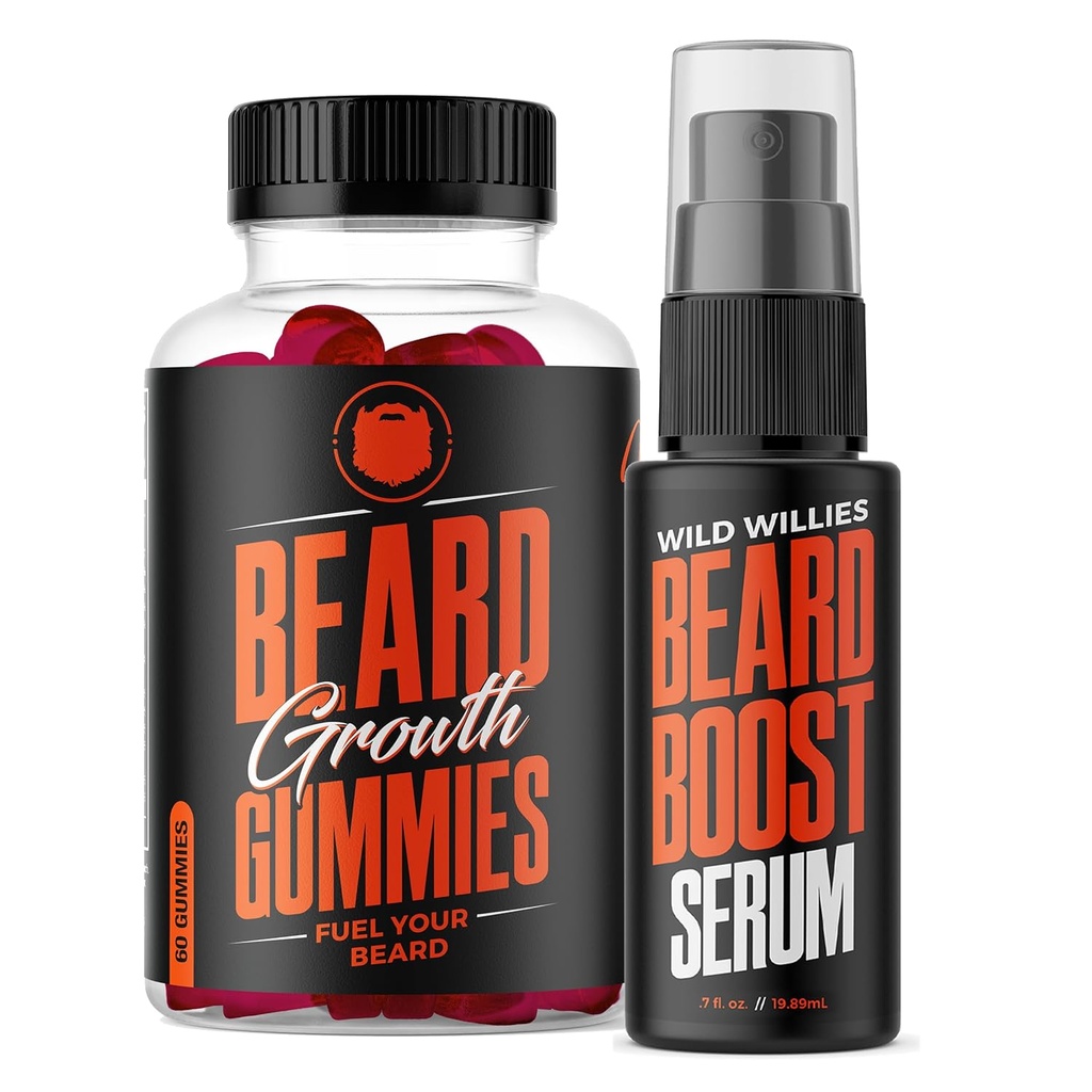 Vahşi Willies Ayıd Büyüme Çift Tehdit: Erkekler için Ayılar ve Serum Kit - Biotin, Caffeine & Essential Growth Oil for Fuller, Tier Face Hair - Beard Vitamins & Geliştirilmiş Büyüme