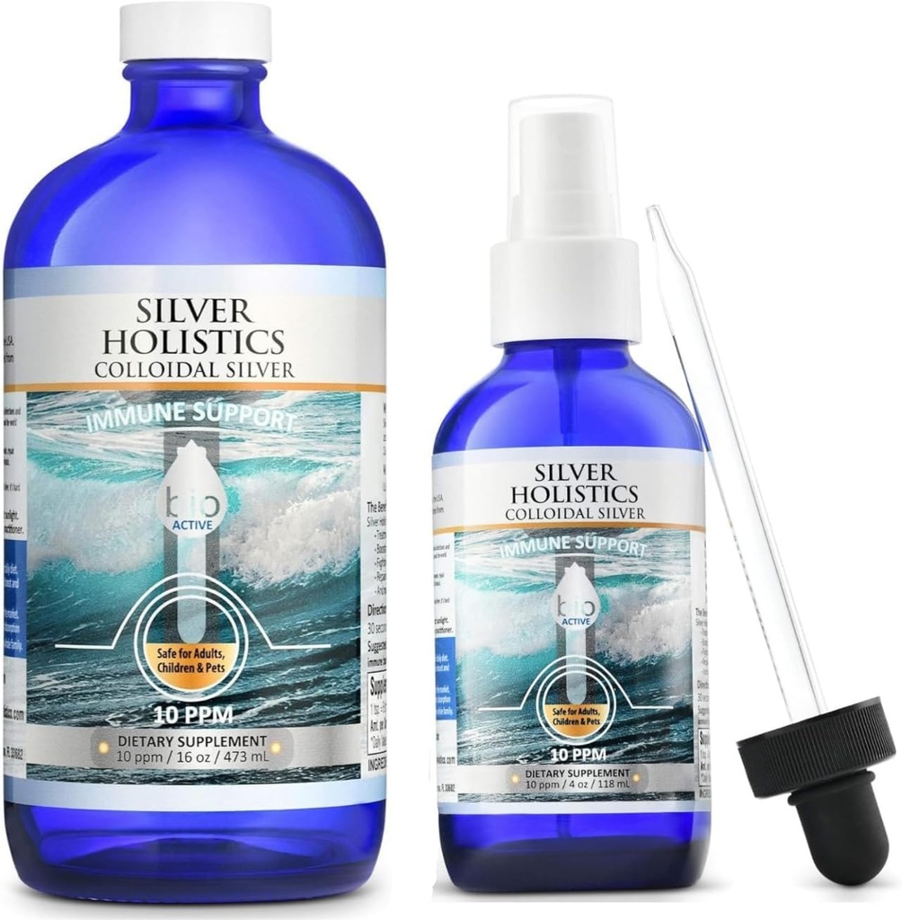 SilverTEISTICS Colloidal Silver Liquid Sche – Colloidal Silver Sprey (4 OZ) & Refill Çözüm (16 OZ) Free Dropper - Immune Support Supplement for Children, Yetişkinler, & Evcil hayvanlar için