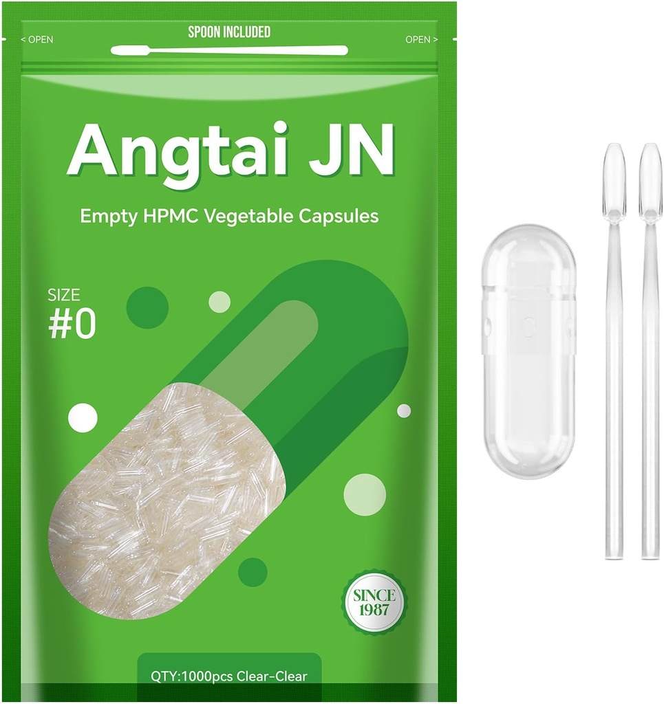 Boyut 0 Capsules Boş Vegan Plant Esaslı Clear (1,000 Count) Gluten Free, Non-GMO, Hell sertifikalı Pill Caps, 2 Spoons for Vegetarian DIY Your Own Supplements