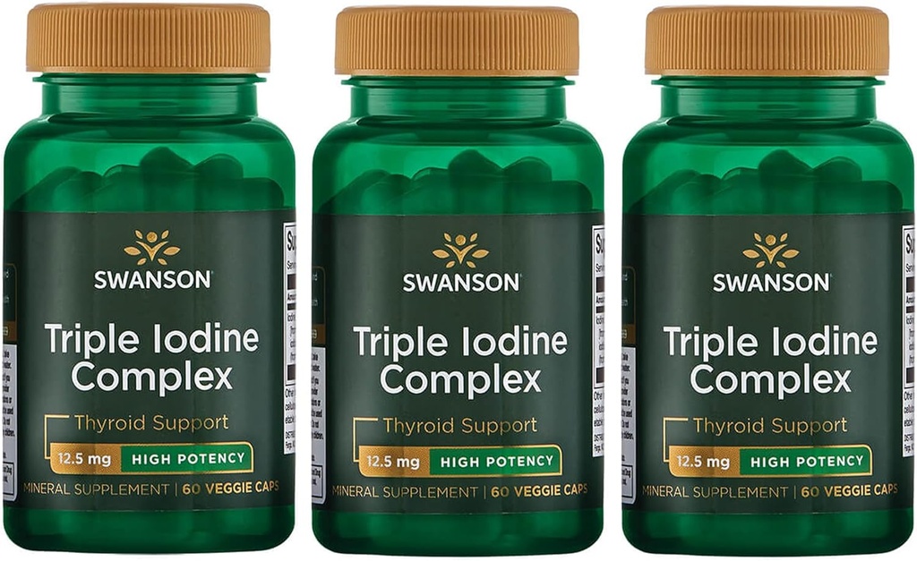 Swanson Triple Iodine Kompleksi - Vital Yourroid Support-Promotes Metabolic Function, Artan Red Blood Cell Production, & Heart Health-(60 Veggie Capsules, 12.5 mg each) (3 Pack)