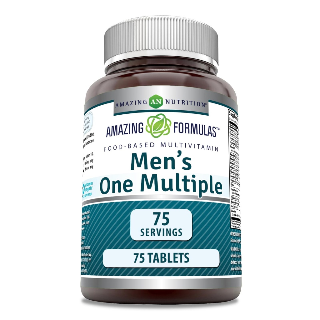 Amazing Formulas Men's Multivitamin | Yiyecek bazlı | Tabletler Tamam | Mükemmel Vitaminler, Mineraller, 25 Milyon CFU probiyotikler ve Gıda bazlı enzimler (1 Pack, 75 Count)