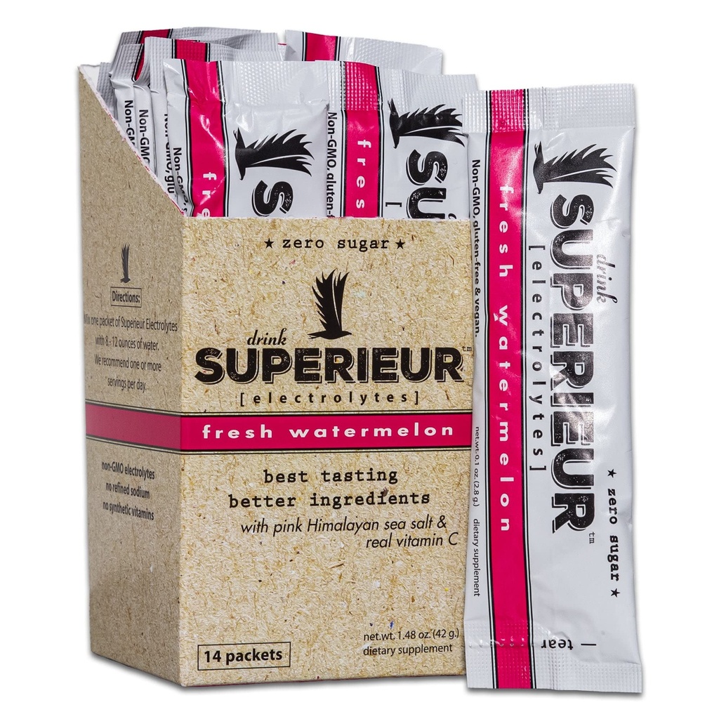 Superieur Electrolyte Toz Paketleri - Vegan Electrolyte Hydration Toz w/Sea Minerals - Keto Friendly, Non-GMO, Zero Sugar Electrolyte Supplement - Sağlıklı Spor İçilir - Watermelon (14 Paketler)