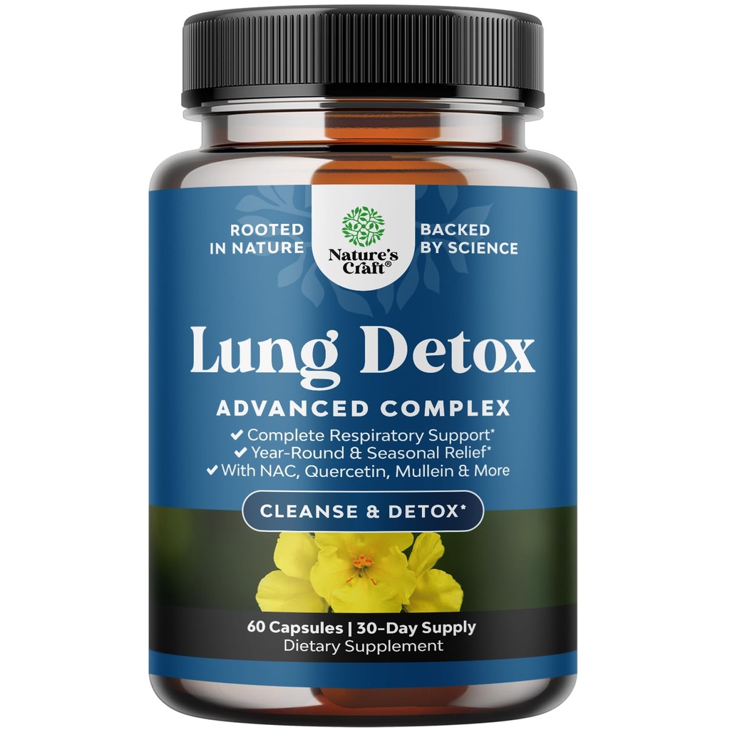 Lung Detox Mullein Leaf Capsules - Puring Mullein Lung Cleanse Kompleksi ile NAC Quercetin & Cordyceps Türlemeleri - Broşür Herb Respiratory Supplement for Sinus Immunity & Breathing Support 60ct