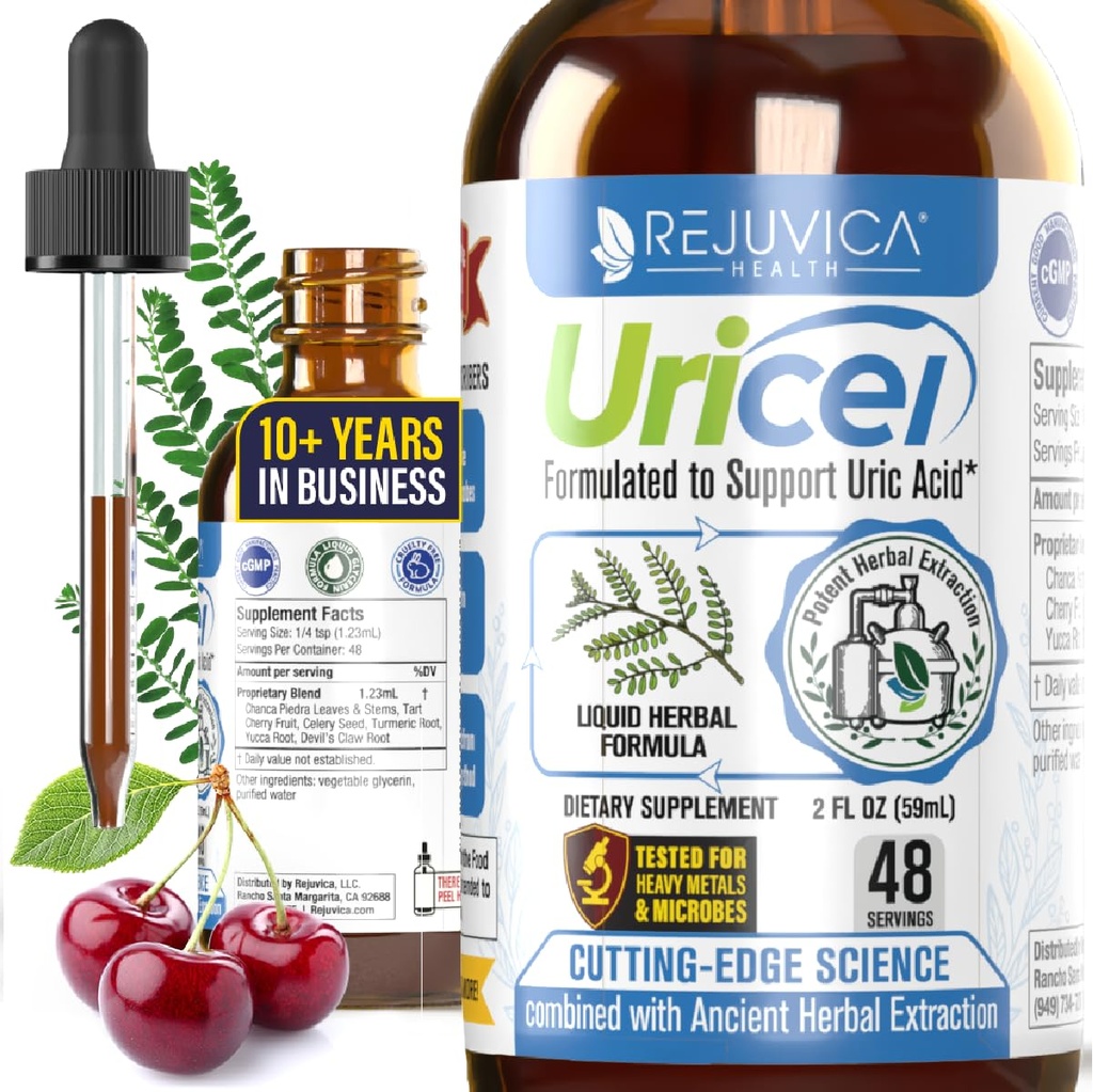Uricel - Gelişmiş Uric Acid Support & Cleanse Supplement - Ortak & Kidney Desteği - Daha İyi Absorpsiyon için Sıvı Teslimat - Tart Cherry, Chanca Piedra, Celery Seed & Turmeric - 2 fl ozz