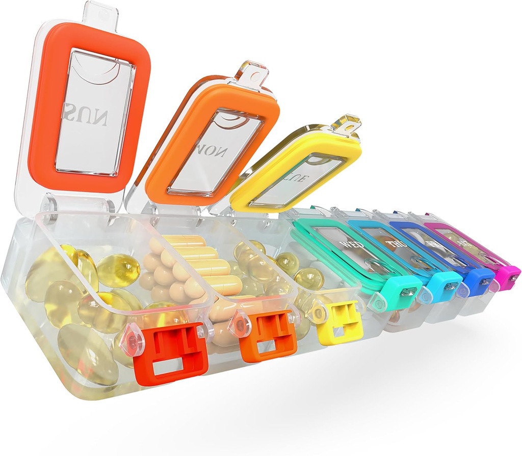 BEXEEN Haftalık Tıp Pill Organize Sular 7 Gün Büyük Pill Box Günlük Pill Case Cute Vitamin Organizer Port Pill Konteyner Seyahat Pills Sahibi XL Supplement İlaçları Bir Gün Bir Gün Daha Fazlası
