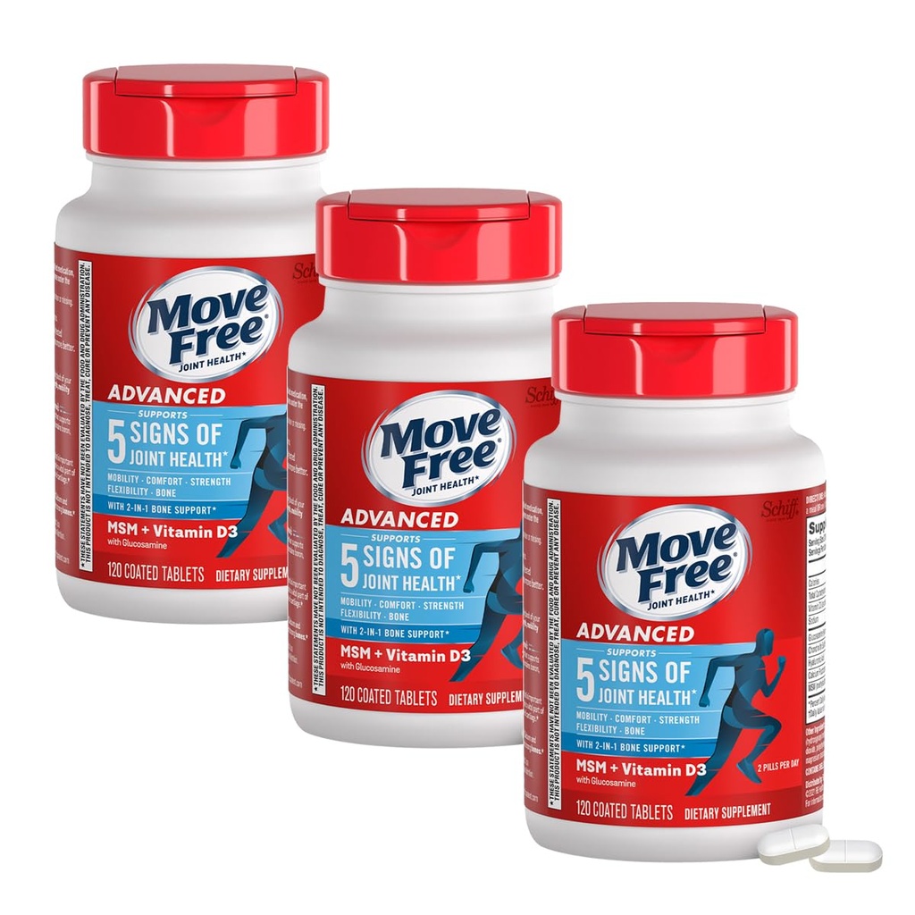 Free Advanced Glucosamine Chondroitin MSM + Vitamin D3 Ortak Destek Supplement, Supports Mobility Comfort Flexability & Bone + Immune Health - Tablet, 3x120ct Şişeler (120 hizmet eder)