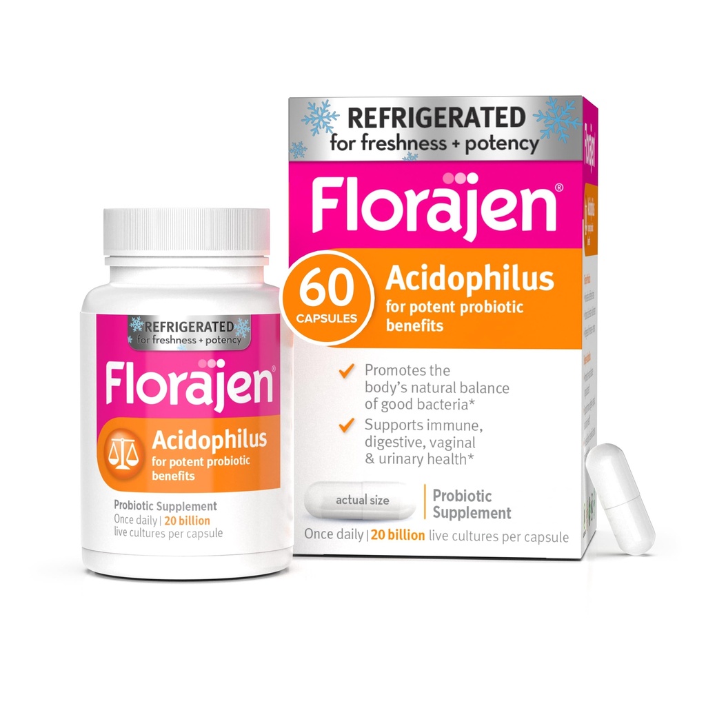 Florajen Asitofili Yüksek Potency Soğutma Destekleri Genel Sağlık, Potent Probiyotik Faydaları için 20 Milyar CFU, Unflavored, 60 Count