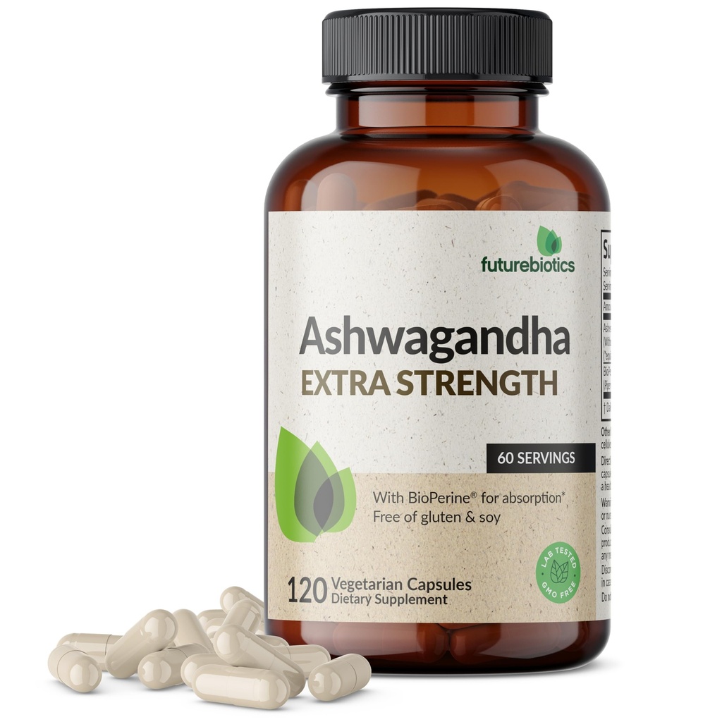Futurebiyotiks Ashwagandha Ekstra Güçlü Stres & Mood Support with BioPerine - Non GMO Formula, 120 Vegetarian Capsules