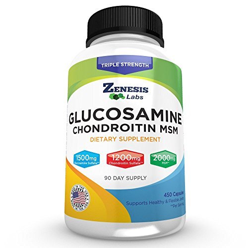 Zenesis Labs Glucosamine Sulfate + Chondroitin + MSM Kombinasyon Ortak & Cartilage Supplement 450 Capsules (Bulk 90 Day Supply) 1500 mg, 1200 mg, 2000 mg