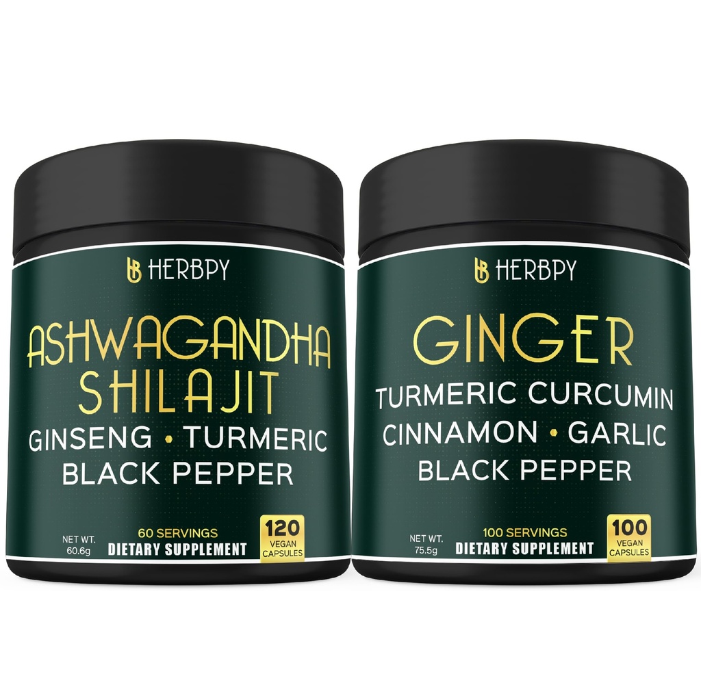 Sche 5in1 Ashwagandha Shilajit & 5in1 Ginger Supplement - Support Heart, Digestion Health and Immune