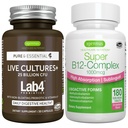 Canlı Kültürler+ Lab4 Probiyotiks + Super B12-Complex, Vegan Sche, 25 Milyar CFU Lactobacillus Acidofilius ve Bifidobacterium + High Abxia Sublingual B12, by Igennus