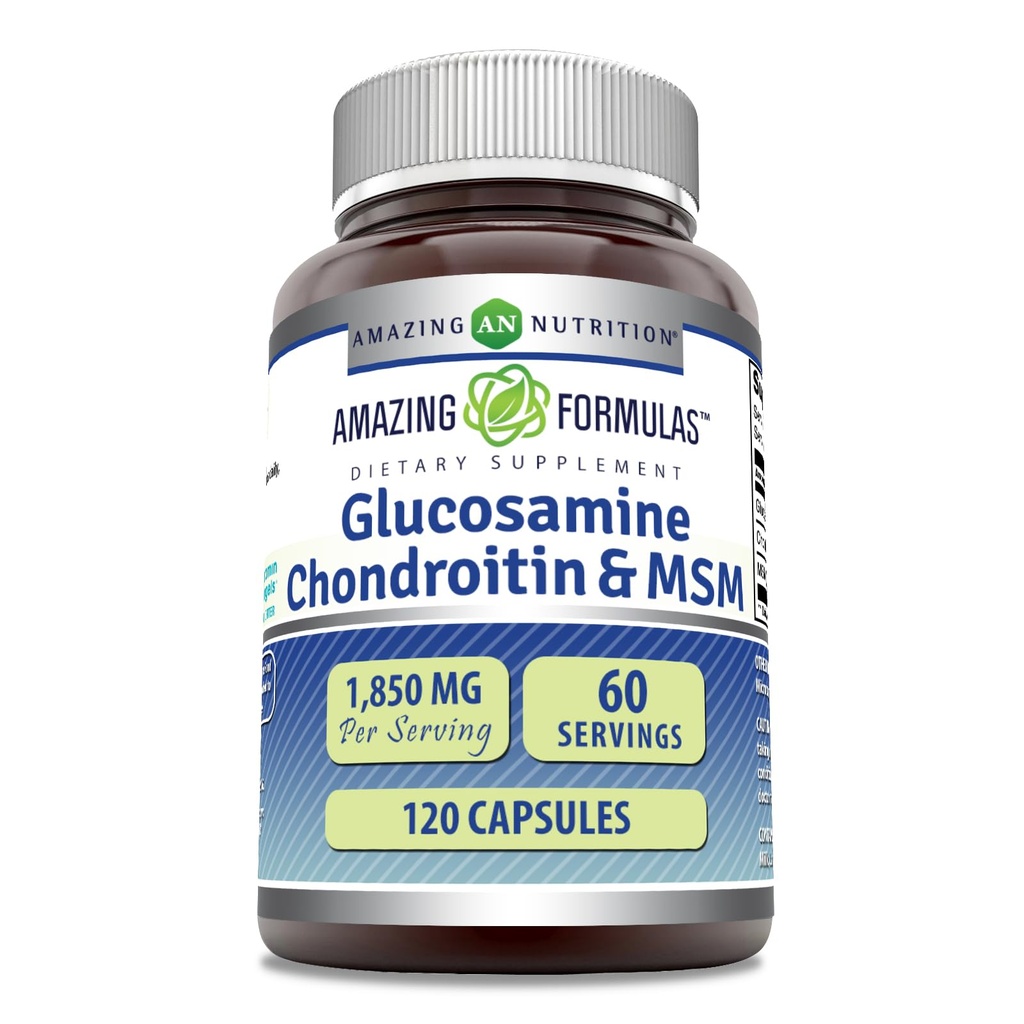 Amazing Formulas Glucosamine Chondroitin MSM 1850 mg In Service Capsules Supplement | Non-GMO | Gluten Free | Made in USA (120)