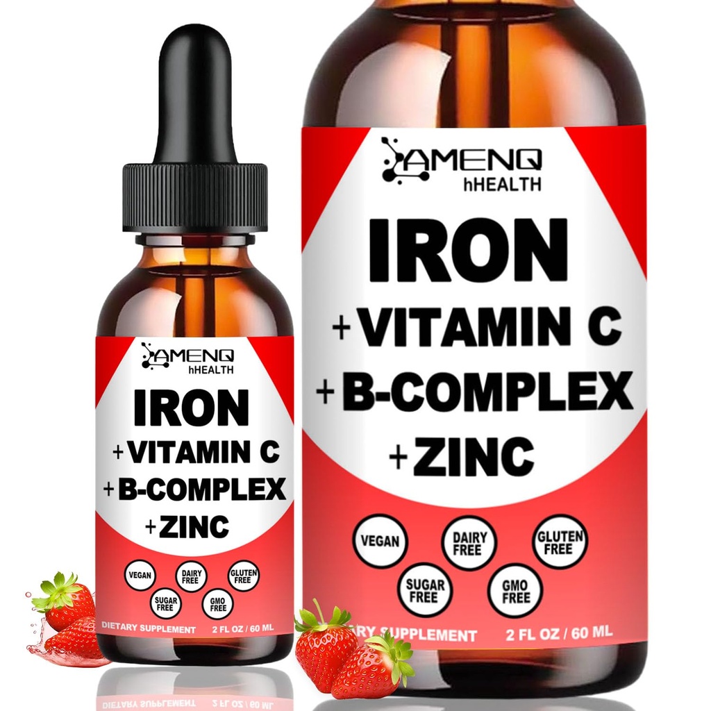 Sıvı Demir Supplement w/Vitamin C, A, B-Complex, Vegan Iron Drops Kadınlar, Erkekler ve Çocuklar için Yüksek Potency Sıvı Vitamin & Demir Supplements - Red Blood Hücre, Enerji, Anemi & Fatigue