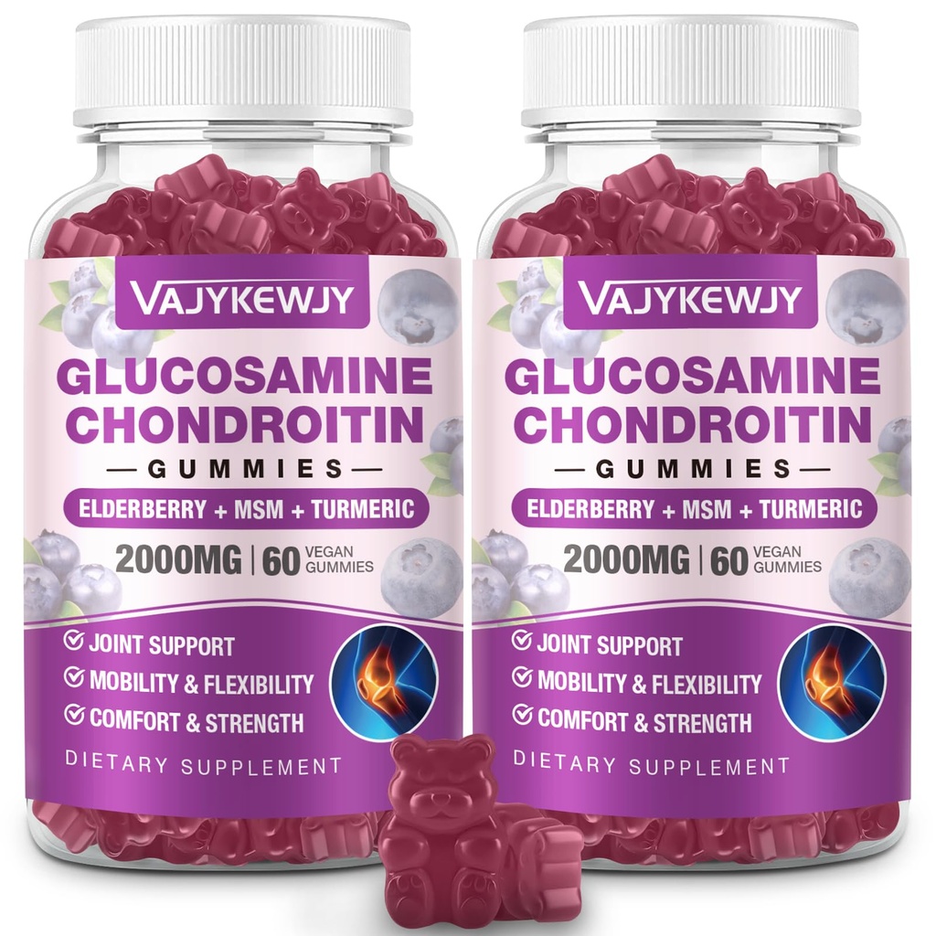2 Packs 2000 mg Glucosamine Chondroitin Gummies, Ekstra Güçlü Glucosamine with Chondroitin MSM & Turmeric, Ortak Destek Tamam, Antioksi Immune Support - 120 Gummies