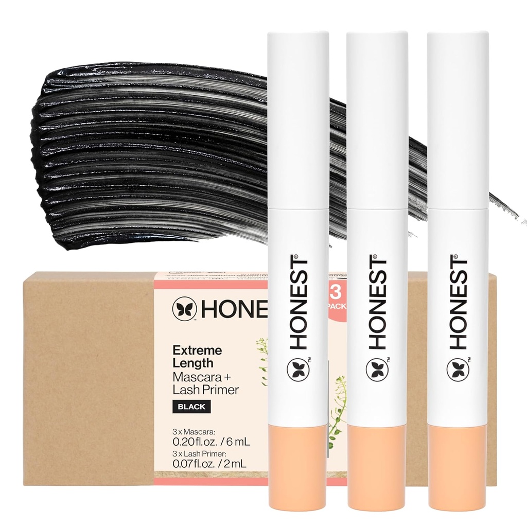 Honest Beauty 2-in-1 Extreme Length Mascara + Lash Primer 3-Pack | Cruelty Free + Safe for Sensitive Eyes | 0.27 fl oz each (pack of 3)