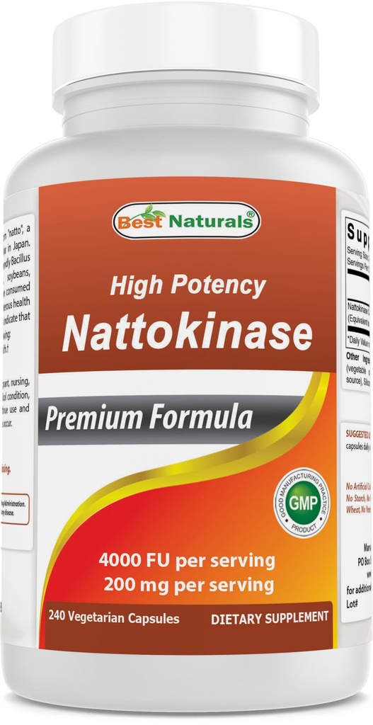 En İyi Doğallar Yüksek Potency Nattokinase 4000 FU Per Servis / 200 mg, 240 Vegetarain Capsules. Non-GMO, Gluten Free.