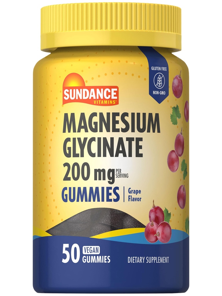 Sundance Magnezyum Glycinate Gummies | 200 mg | 50 Kont | Grape Flavor | Vegan, Non-GMO ve Gluten Free Supplement Supplement Supplement