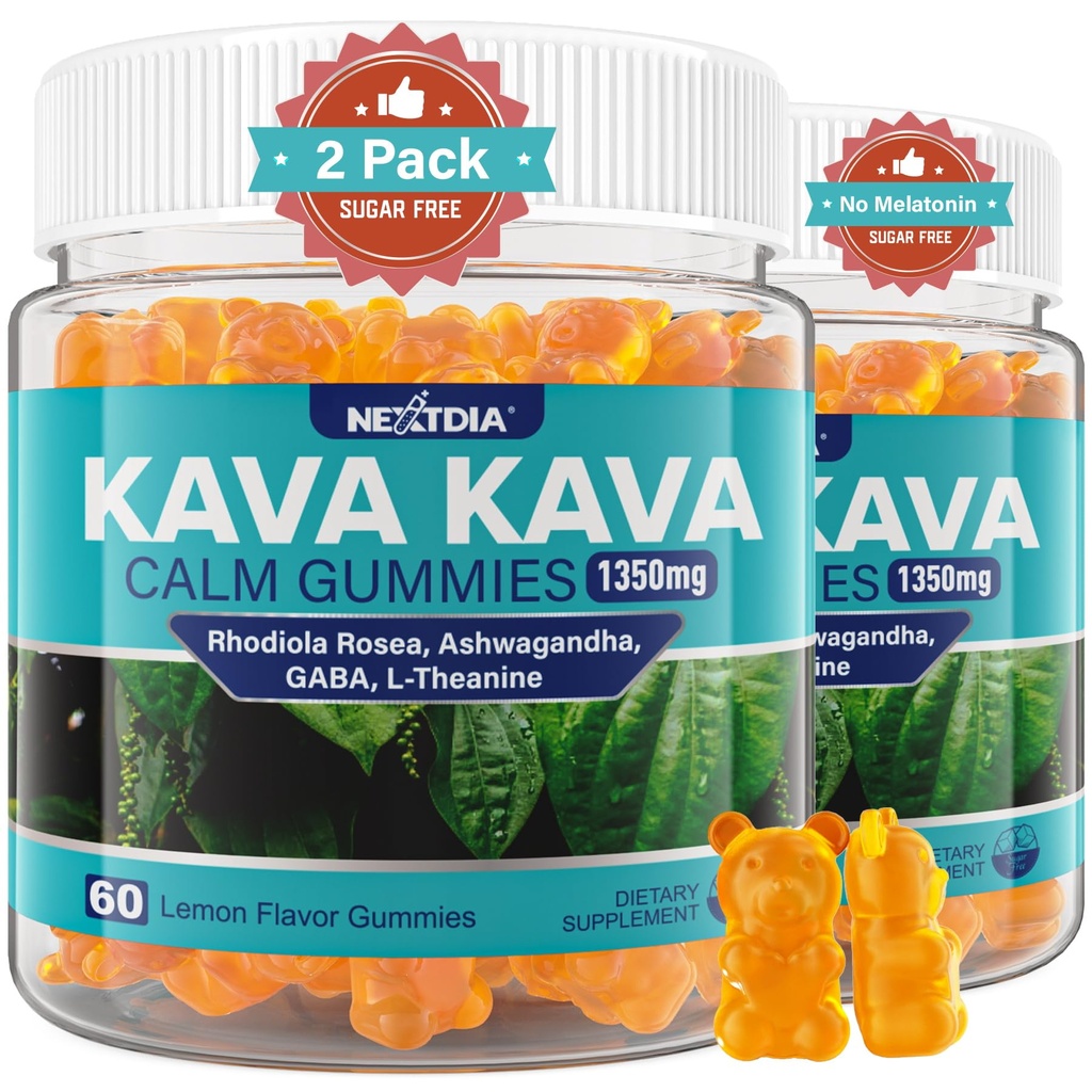 Kava Gummies, Sugar Free Calm Gummies w/Rhodiola Rosea, Ashwagandha, L-Theanine, GABA, Melatonin-Free Kava Mix for Relaxation, Calm and Focus - Alternative to Kava Toz Capsules, Vegan 120 Ctt