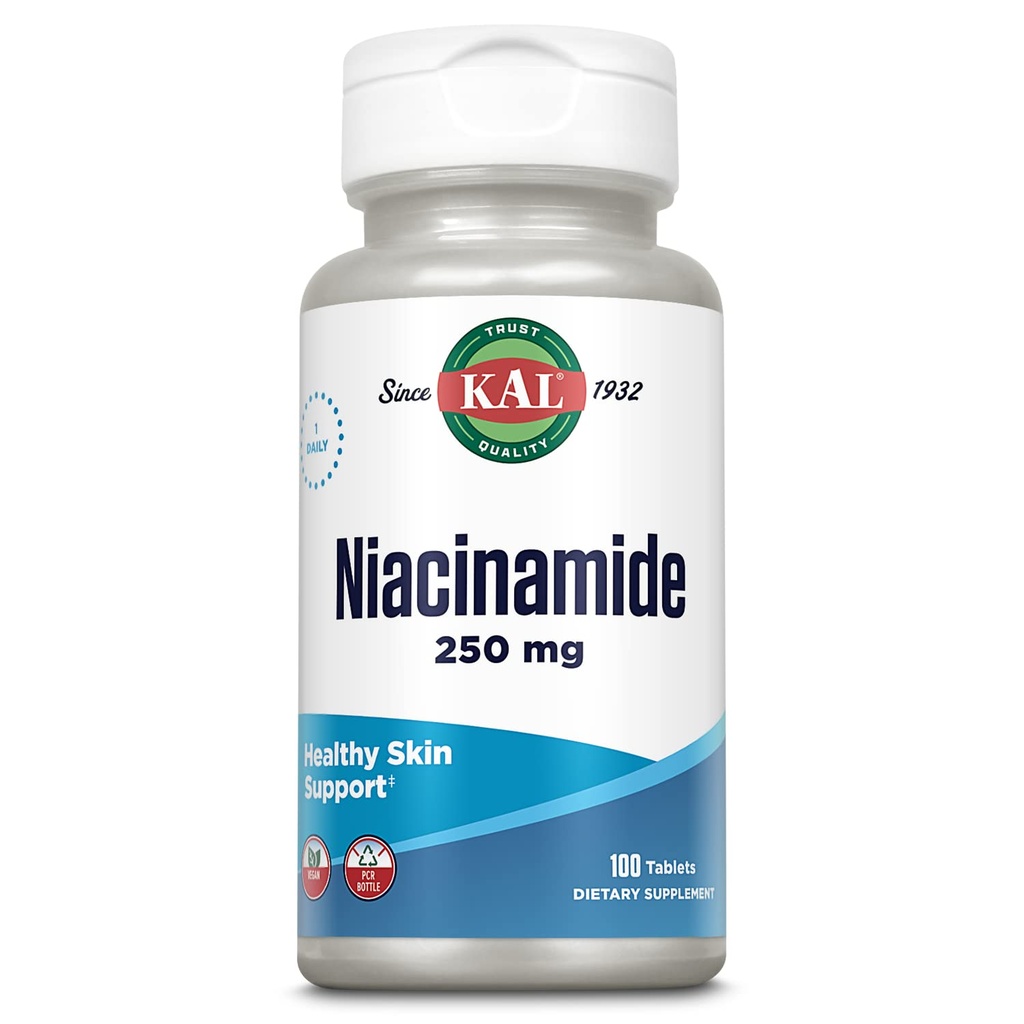 KAL Niacinamid 250 mg Tabletler, Skin Health için B3 Tamam, Enerji Metabolism, Nerve, Circulation ve Digestion Support, Geliştirilmiş Abxia ActivTabs, Vegan, 100 Hizmet, 100 Tablet