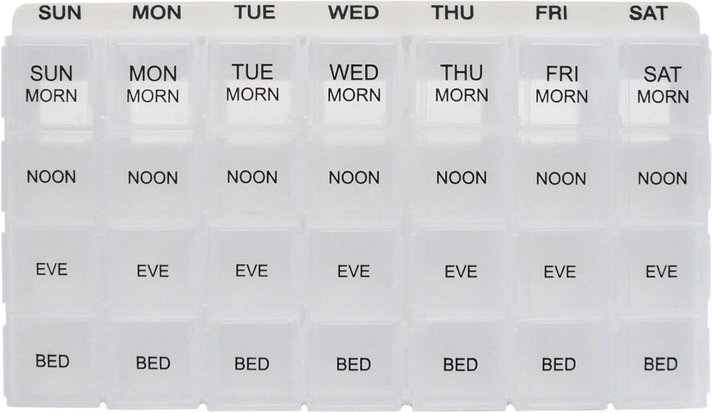 ProMed Weekly 4 Times Daily 7 Day Pill Organizer for Drug, Vitamins & Supplements | Ergonomik Temiz Karşılaştırmalar | Dağ Ücretsiz & Tıbbi-Grade Plastik Plastik-Grade Plastik