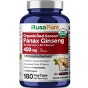 NusaPure Red Koreli Panax BTC 20:1 Ekstraksiyon, 450 mg 9,000 mg 180 Veggie Caps (USDA Organic, Non-GMO, Vegan, Vegetarian, Bioperine)