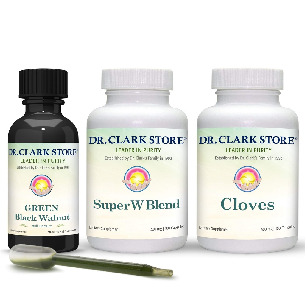 Dr Clark Store Intestine Support & Cleanse Kit - The Original Green Tincture from Black Walnut Hulls, Wormwood, and Cloves- Helps Place Perfect Intestinal Function
