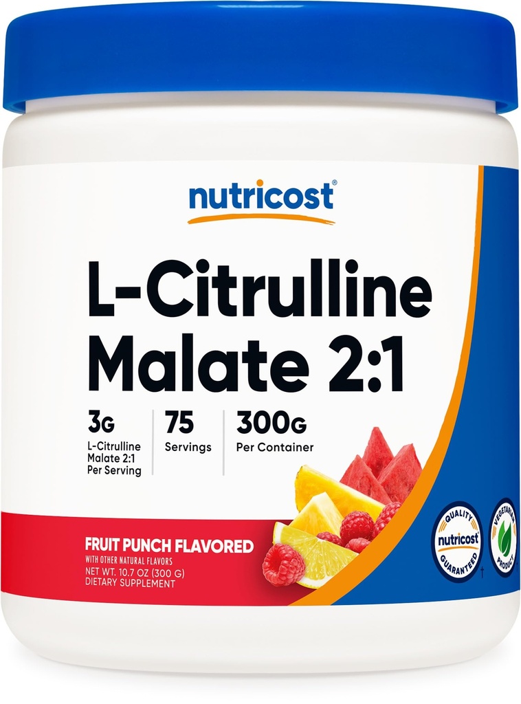 Nutricost L-Citrulline Malate 2:1 (300g) Meyve Zehir - İşout Desteği, Kas Performansı, Nitrik Oksit - Fitness Supplement Toz, 75 Hizmetler