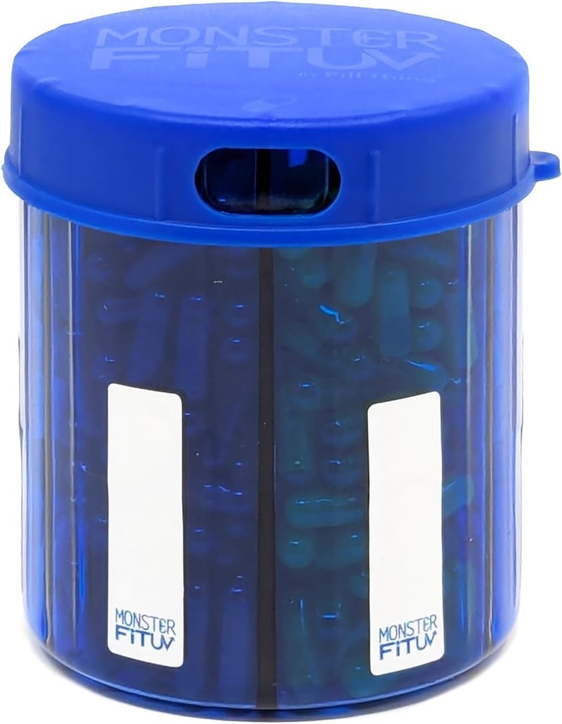 Monster Jr Supplement Pill columns with columns - Holds Small Medium Drug Vitamins and Easy Dispense from One Container Adds Karşılaştırmalı Etiketler (Monster Jr Blue UV - 1 Pack)