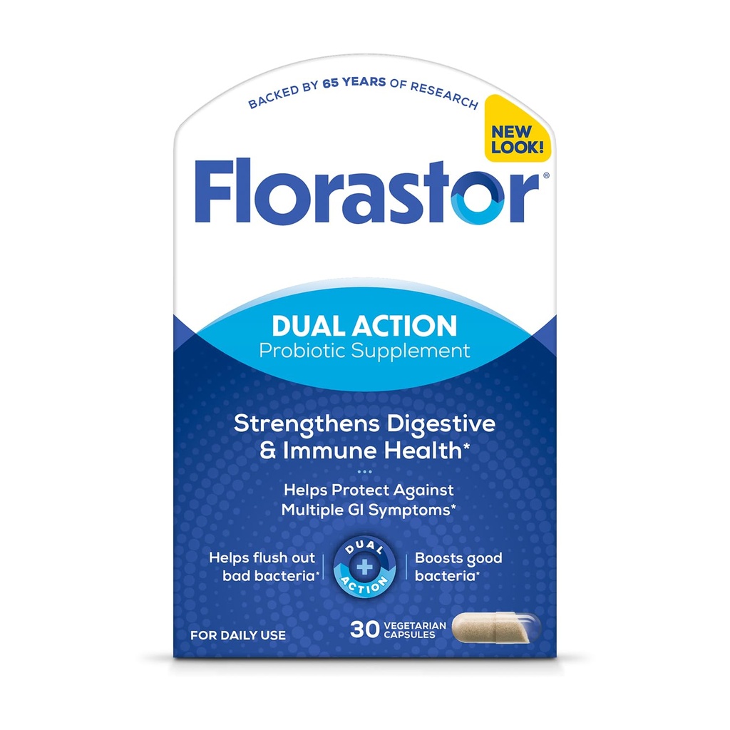 Florastor Probiyotiks for Digestive and Immune Health, 30 Capsules, Probiyotiks for Women & Men, Helps Flush Out Bad Bakteri, Boosts The Good with Our Unique Strain Sacomyces Boulardii
