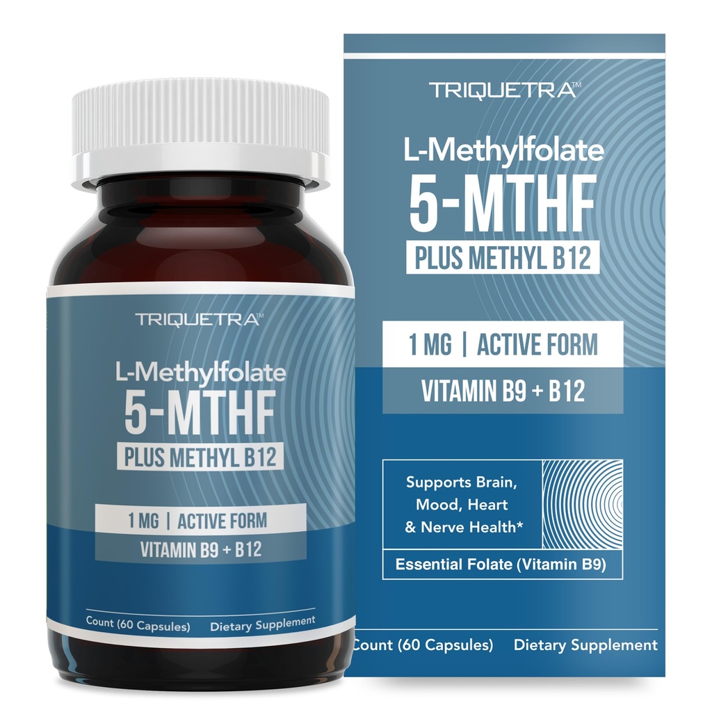L Methyl Folate 1000 mcg Plus Methyl B12 Cofactor – Active 5-MTHF Form - Supports Mood, Methylation, Cognition – Highly Bioavailable Bioactive Forms of Vitamin B9 & B12 (60 Capsules – 60 Servings)