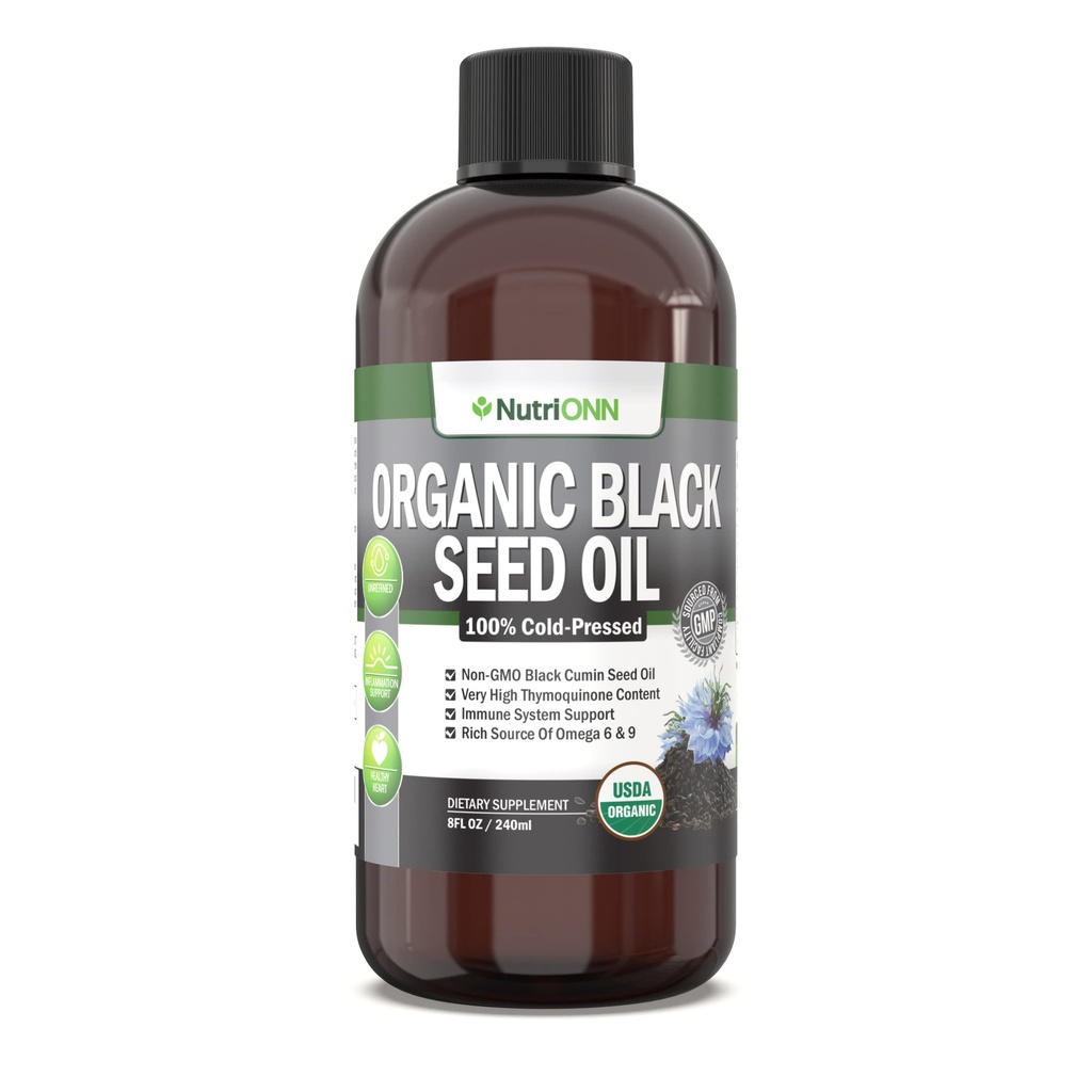 Organik Siyah Tohum Yağı - USDA sertifikalı Organik Siyah Cumin Tohum Yağı - Yüksek Thymoquinone Content – Non-GMO ve Cold-Pressed - Omega-6 & Omega-9 Fatty Asits - 8 Oz