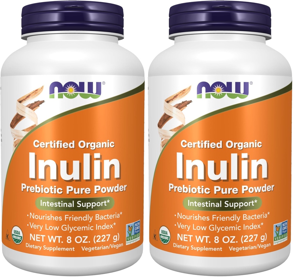 Şimdi Supplements, Inulin Prebiyotik Pure Toz, sertifikalı Organik, Non-GMO Projesi Doğrulandı, Intestinal Support*, 8-Ounce (Pack of 2)