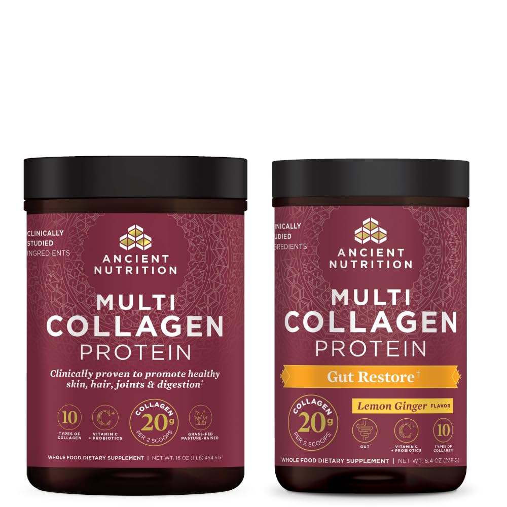 Eski Beslenme Multi Collagen Protein Toz, Unflavored, 45 Hizmet + Multi Collagen protein Toz, Gut Restore, 20 Hizmetler