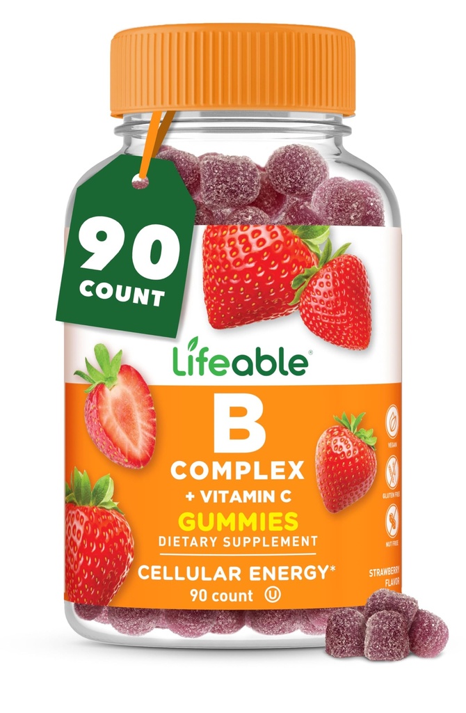 Yetişkinler için Yaşama Uygun Vitamin B Kompleks Gummies | Vitamin C | Great Tasting Vitamin B Gummies | Enerji ve Nerve System | Vegan B Kompleks Vitaminleri Kadınlar için, Erkekler | 90 Gummies