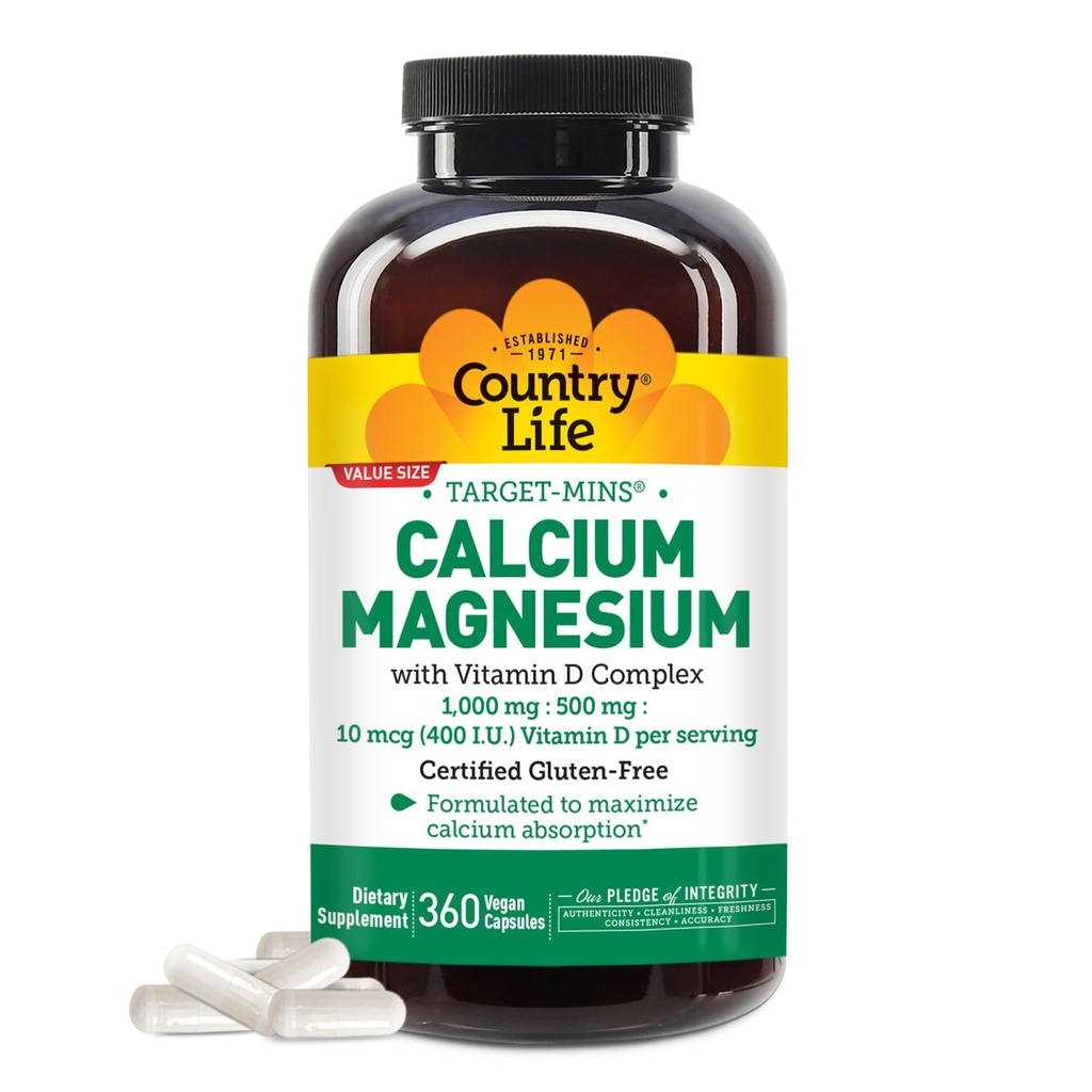 Ülke Yaşam Hedefi-Minsül Magnezyum D-Complex, 1000 mg/500 mg/10mcg, 360 Vegan Capsules, Sertifikalı Gluten Free, sertifikalı Vegan, Doğrulanmış Olmayanlar...