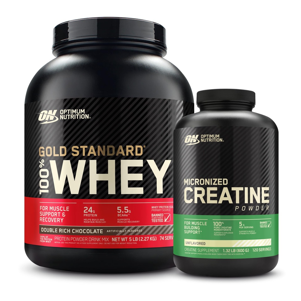 En İyi Beslenme 100% Altın Standart Whey Protein Tozu: Çift Zengin Çikolata (5 Pound) Micronizedt Kretan Monohidrat Tozu, Unflavored (120 Hizmet) - Sche Pack Pack Pack Pack