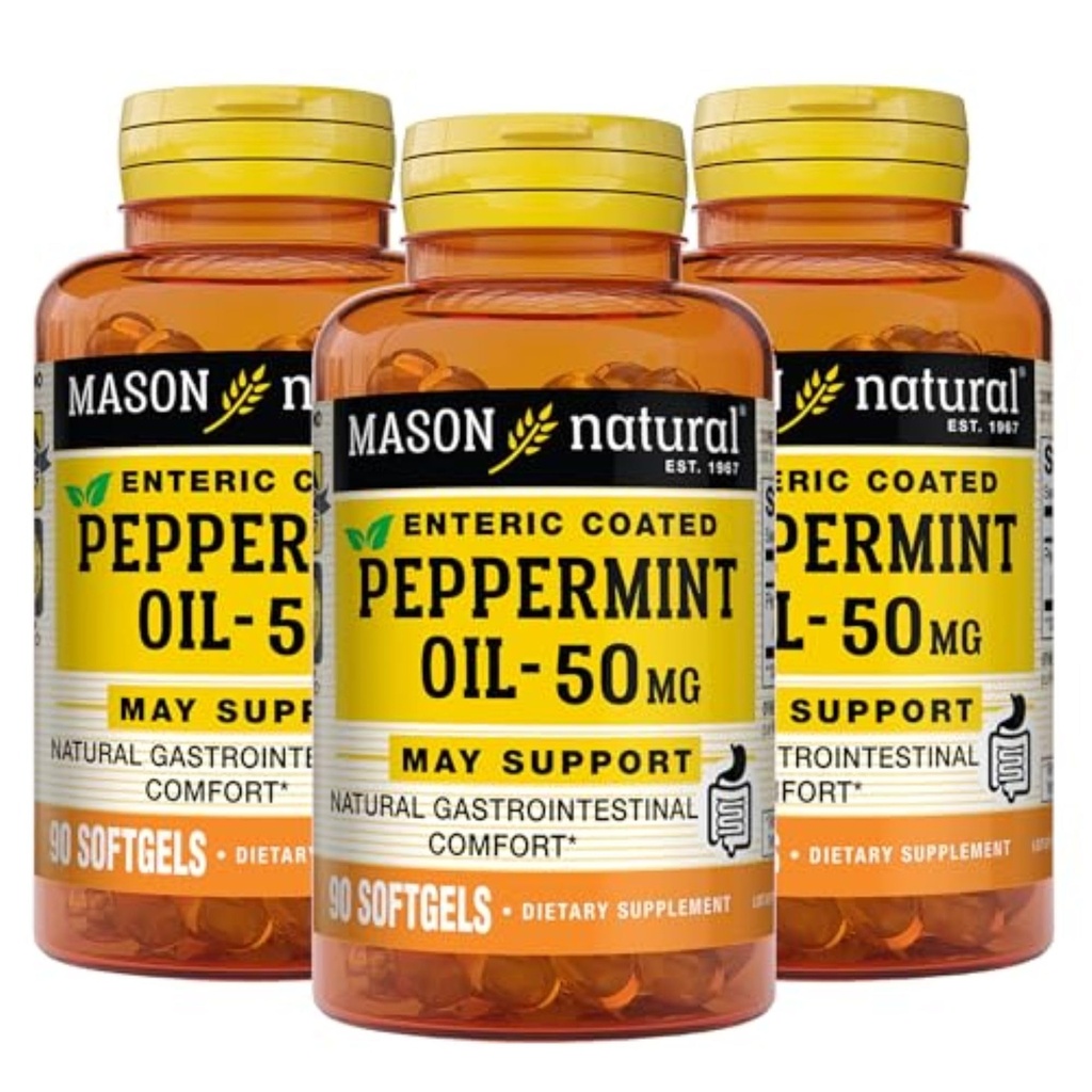 MASON NATURAL Peppermint Oil 50 mg Yoğun Kaplama, 270 Günlük Gastrointestinal Desteği Normal Fonksiyonling Bowel, Softgel Pills