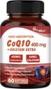 CoQ10 400 mg Capsules, Coenzyme Q10 Yüksek Absorps | Kalp Desteği ve Hücre Enerji Üretimi Tamam, No Dairy, No Gluten - 60 Capsules (30 Serv)