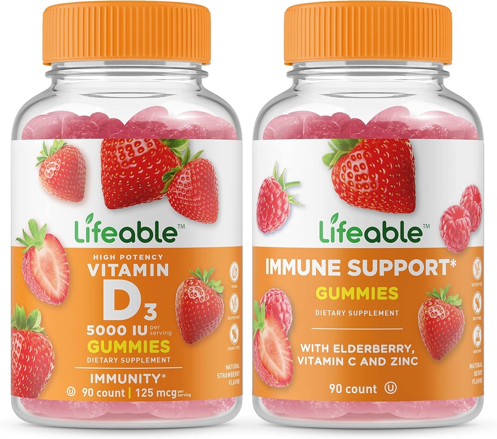 Lifeable Vitamin D 5000 IU + Immune Support, Gummies Sche - Great Tasting, Vitamin Supplement, Gluten Free, GMO Free, Chewable Gummy
