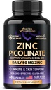 Çinko Picolinate 50 mg - bakır ile çinko Supplement, Vitamin D3 & B12 - Stomach Dostu | Yavaş Yayın - Immune Support & Skin Health - BioPerine & Vitamin C - 60 Capsules