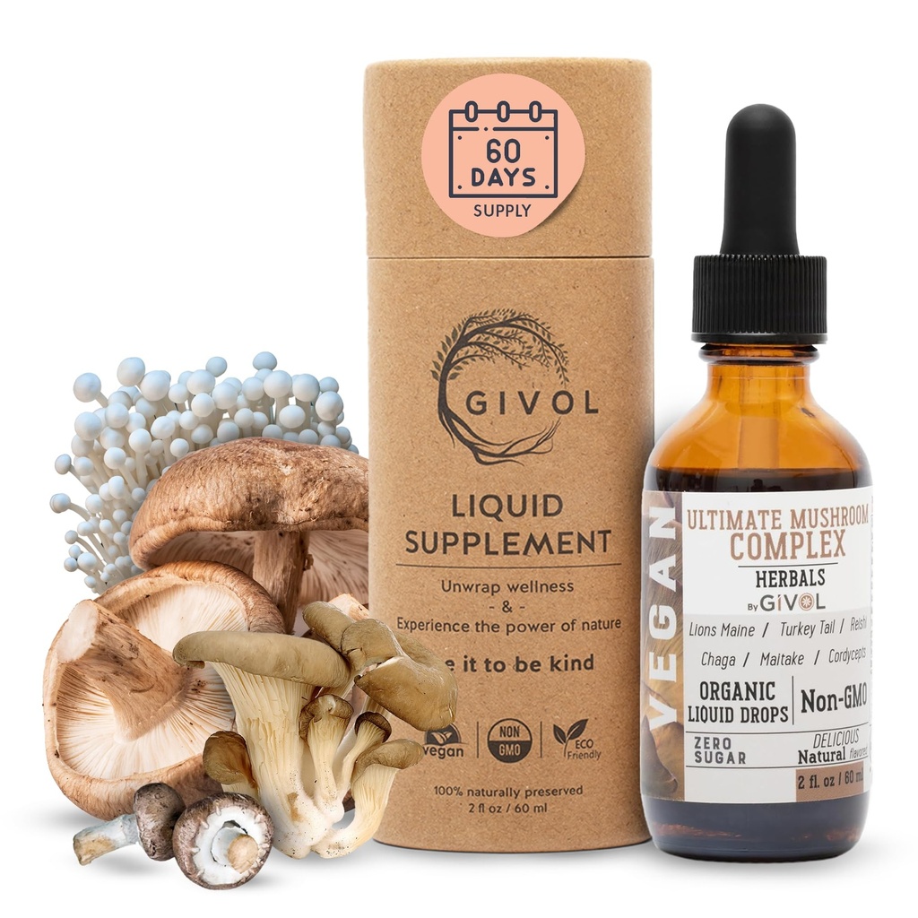 Ultimate Immune Mushroom Kompleks Liquid Drops: Dynamic Herbal Mix for Advancedd Performance & Energy, Fresh Lion's Mane, Reishi, Chaga Extracts, Vitamins, 60 Days Supply