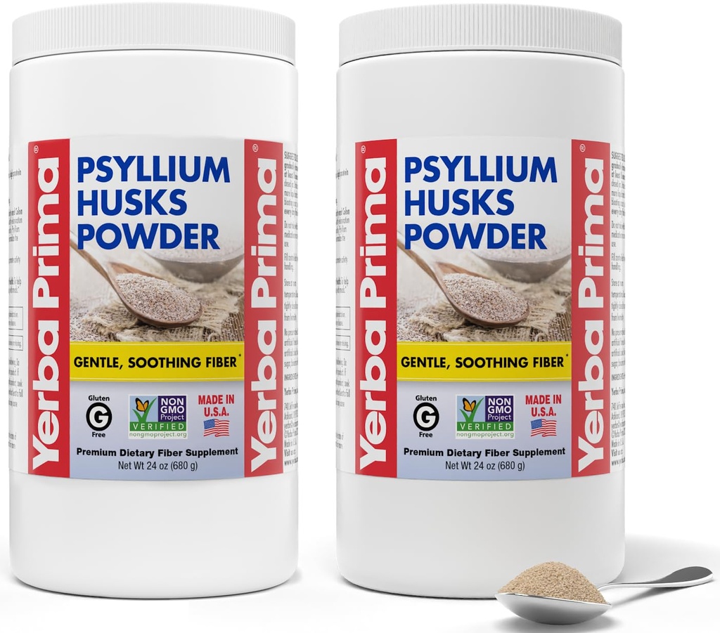 Yerba Prima Psyllium Husks Toz - 24 oz (Pack of 2) - Unflavored - Fine Ground - Natural Fiber Supplement with uli & In removed Fiber Fiber Supplement