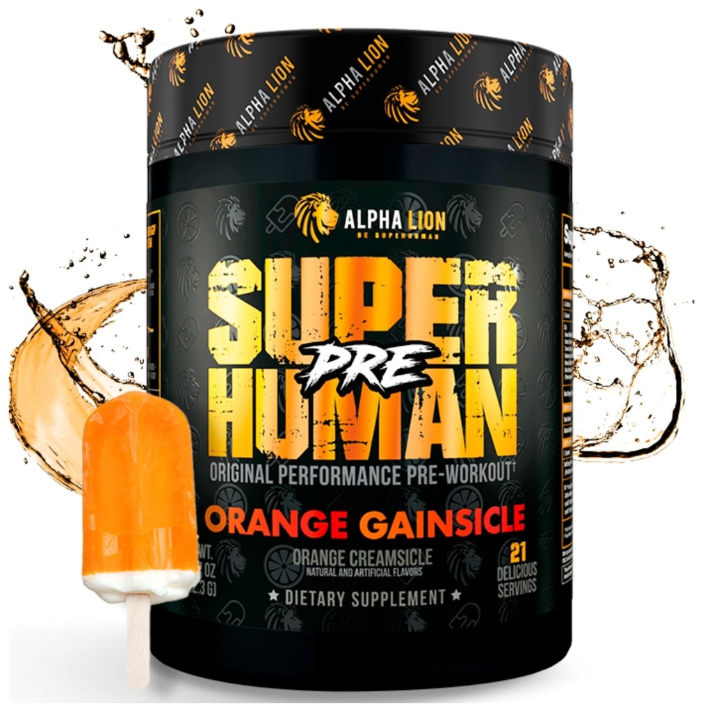 ALPHA LION Superhuman Pre Workout Toz, Beta Alanine, L-Taurine & Tri-Kaynak Caffeine for Sustained Energy & Focus, Nitrik Oksit & Citrulline for Pump (21 Servisler, Orange Winsicle)