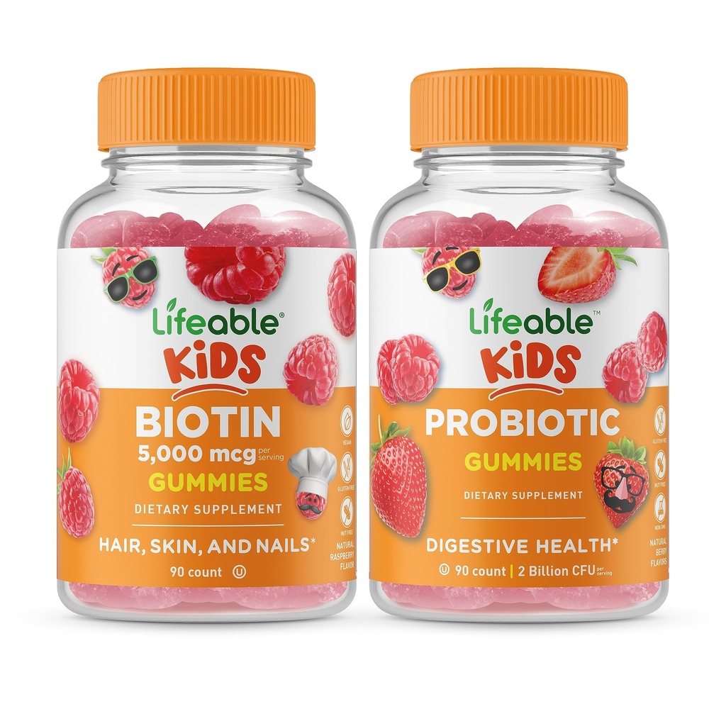 Lifeable Biotin Kids + Probiyotik 2 Milyar CFU Kids, Gummies Sche - Great Tasting, Vitamin Supplement, Gluten Free, GMO Free, Chewable Gummy