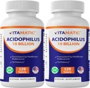 Vitamatic 2 Packs Acidofilius Probiyotik - 10 Milyar CFU - 120 Tablet - 5X Potency - Daily Probiyotik Supplement, Supports Digestive Health (Top 240 Tablet)