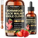 11in1 Wormwood Liquid Drops - Siyah Walnut Wormwood Sıvı Tüm Cloves, Reishi, Peppermint, Oregano, Aloe Vera, Anise Seed - 2 FL OZ - 60 Gün Supply - Strawberry Flavor