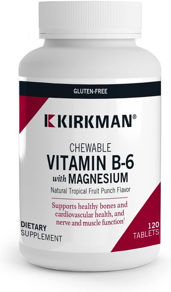 Kirkman - B6 Magnezyum B6 - 120 Tablet - Potent Vitamin B6 & Magnezyum Supplementasyon - Chewable Wafer - Hipoallergenic