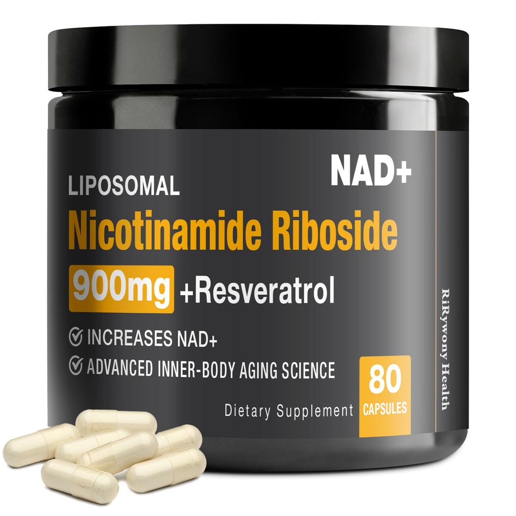 NAD Supplement - NAD+ ile Nicotinamid Riboside (NR) ve Resveratrol Quercetin 900 mg Pure Organic NAD Plus for Cellular Repair Health Aging Brain Function, 80 Capsules